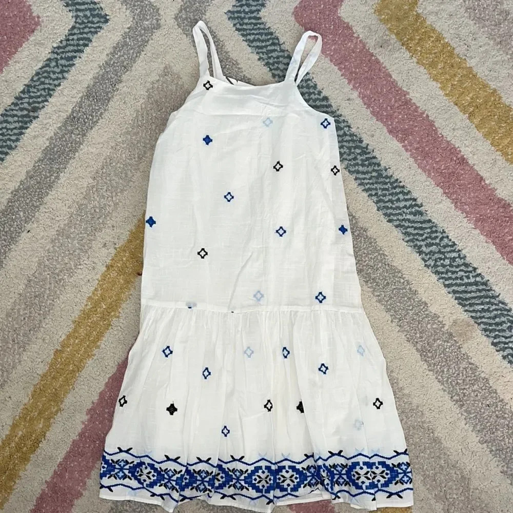 ZARA Kids | White & Blue | EMBROIDERED TRIM DRESS - Picture 5 of 6